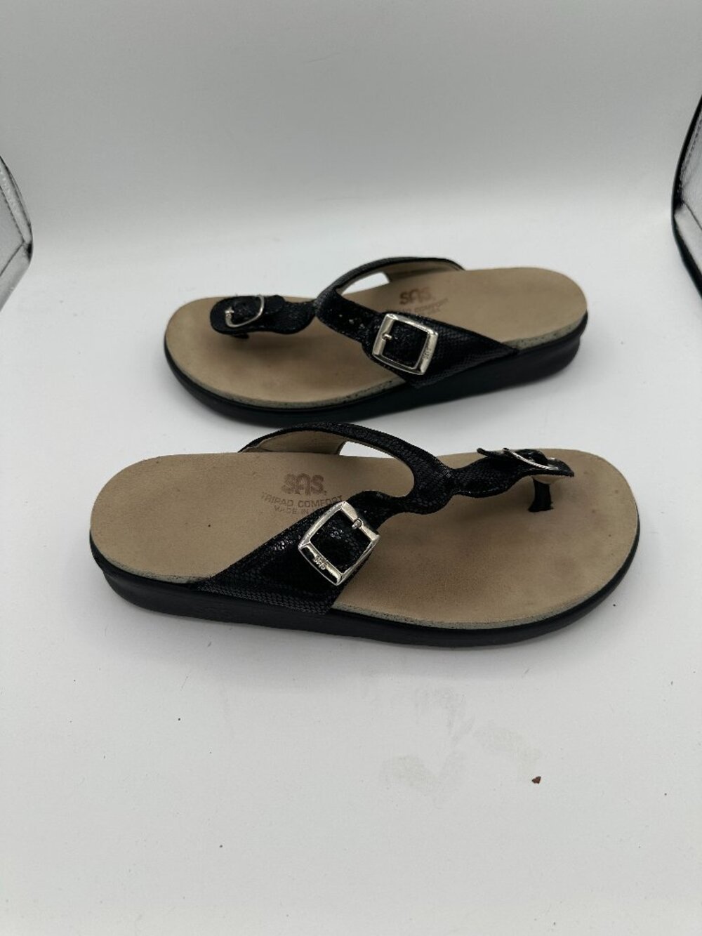 SAS Sanibel T-Strap Slide Sandals Black Women's 8M
